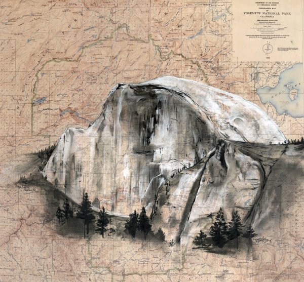 Half Dome, Yosemite on vintage map